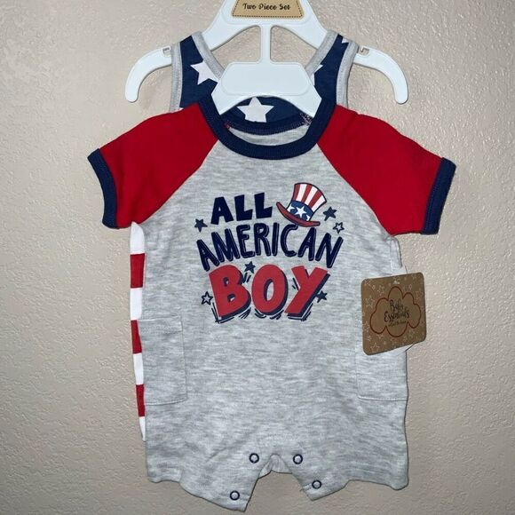 Baby boy 4th of July outfit two piece set patriotic red white and blue NEW - Picture 2 of 5